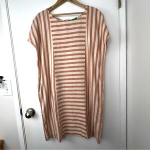 United Colors Of Benetton Peach and White Striped Cotton Shift Dress